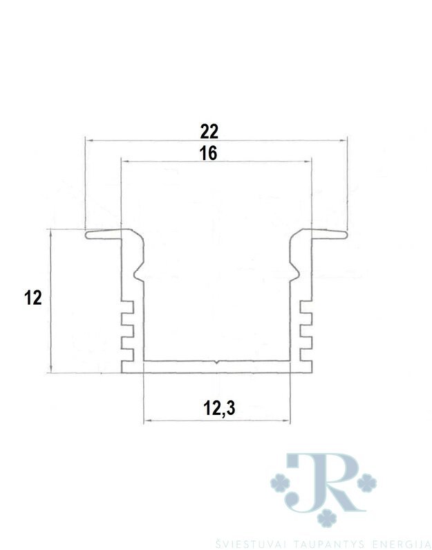 Anoduoto aliuminio profilis  LED juostoms  įleidžiamas aukštas